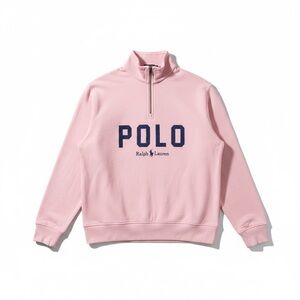 Polo Ralph Lauren Pink Quarter Zip Sweatshirt L | Oversized Logo Pullover Hoodie